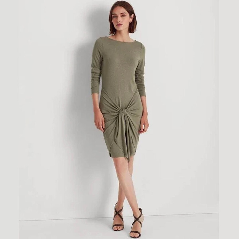 Lauren Ralph Lauren Womens Tie Waist Knee Cocktail and Party Dress